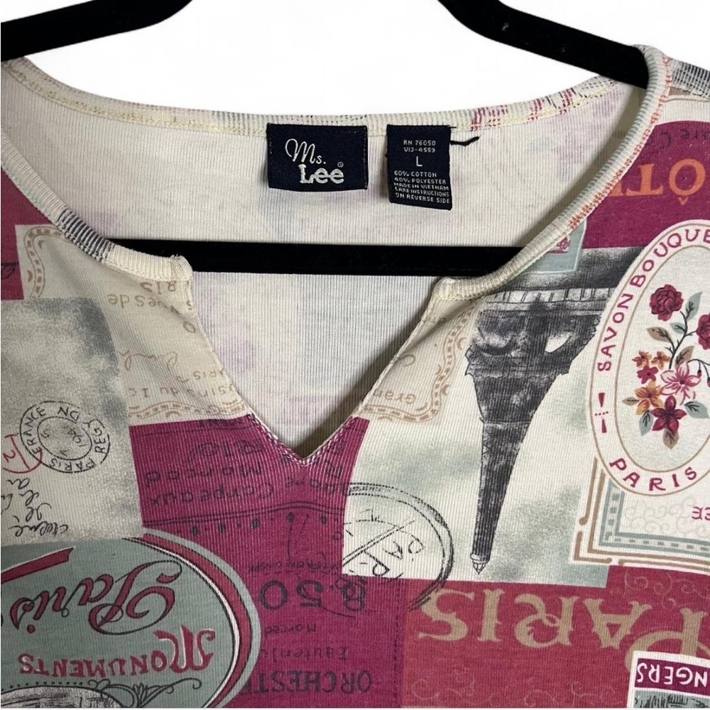 Ms. Lee Paris Print Patchwork Long Sleeve Shirt Size L Vintage Style - Picture 3 of 5